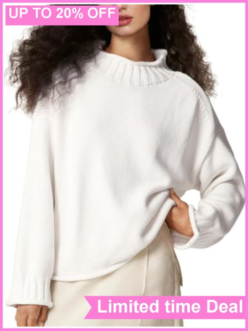 Oversized Cotton Cable Knit Rollneck Turtleneck Sweater Women